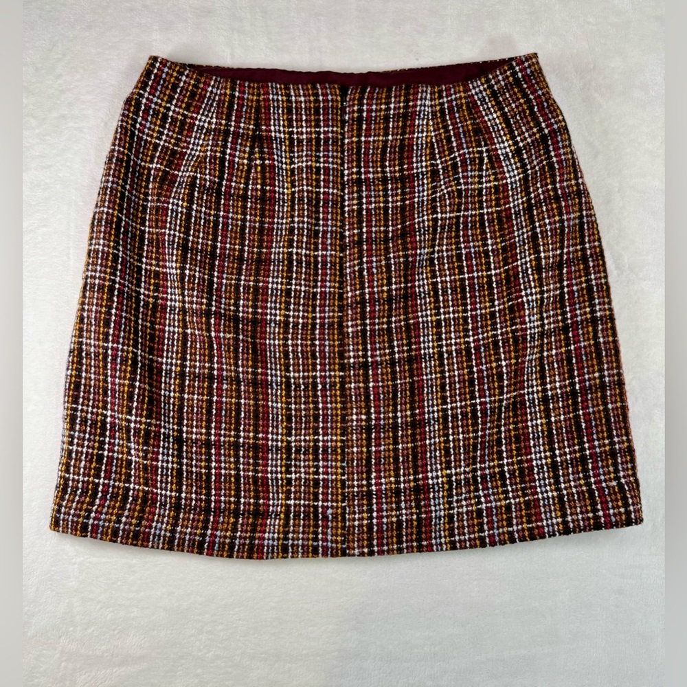 Loft Outlet Tweed Multicolor Mini Skirt Size 6 Womens Brown And Red Burgundy - Picture 6 of 8